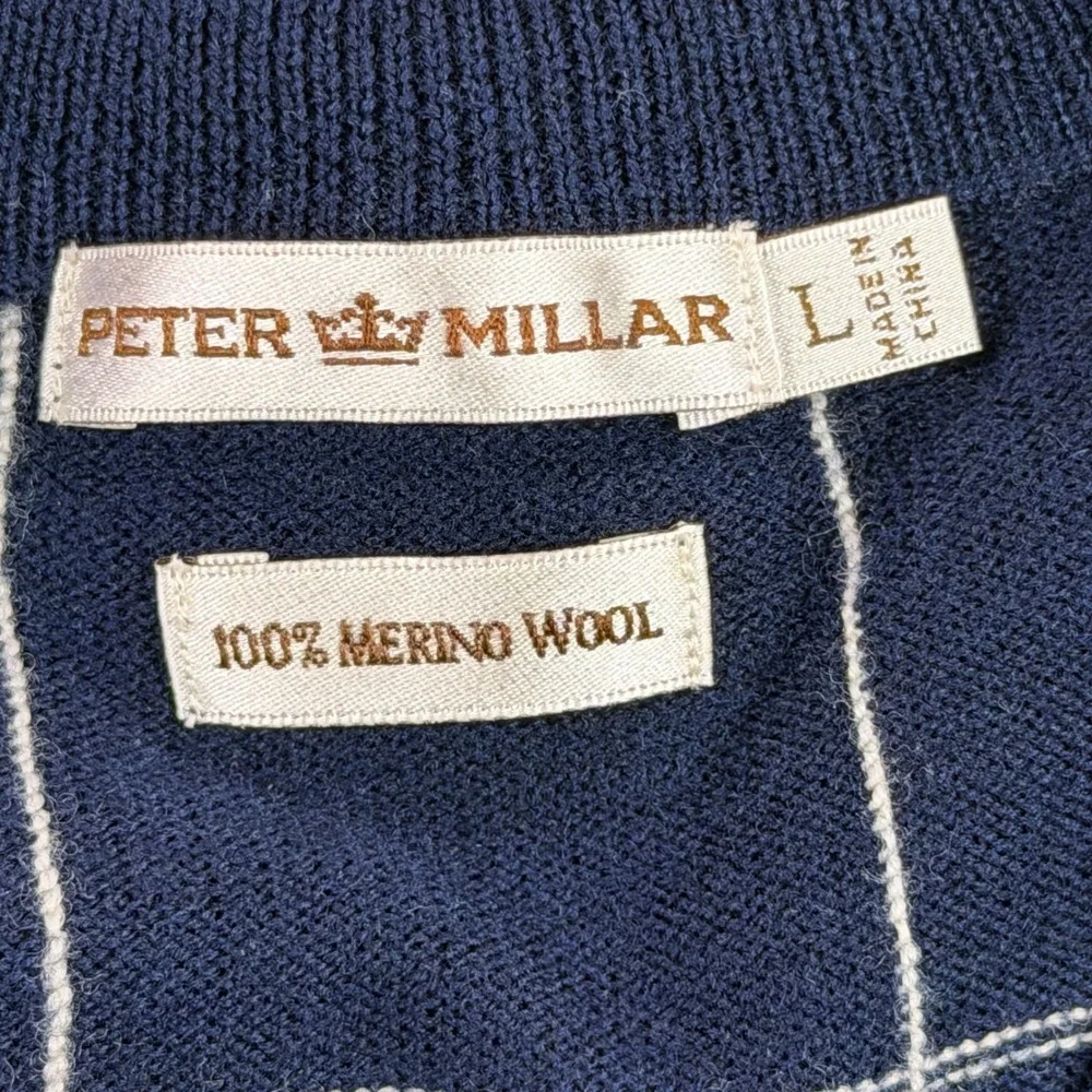 Peter Millar Sweater Vest Mens L Navy Blue Extrafine Merino Wool Windowpane